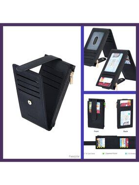 RFID Blocking Slim Bifold Wallet Vegan Leather 14 Card Slots Zip Pocket